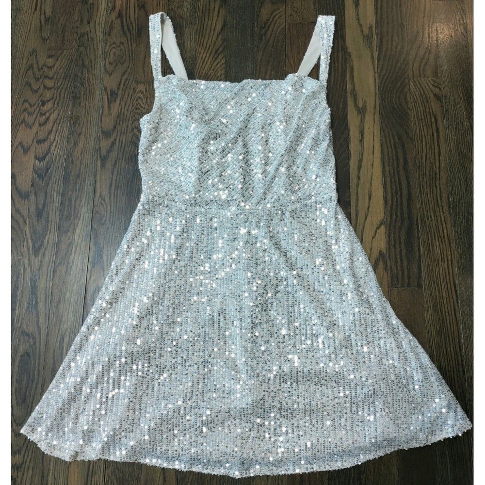 Forever 21 Brand New Sleeveless Dress Women's M Sequin Champagne Silver Mini